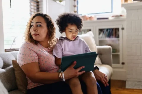 Mom thinking about her foundation in her Texas home